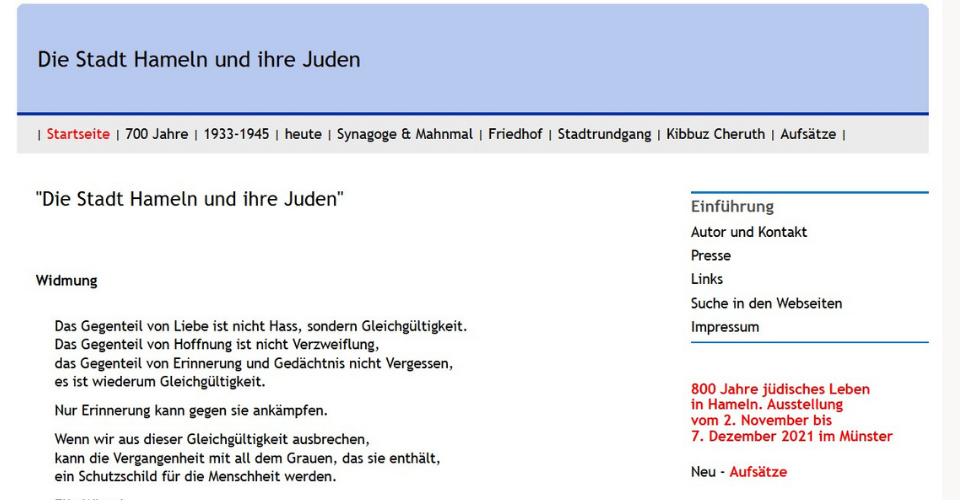 Website "Die Stadt Hameln und ihre Juden"